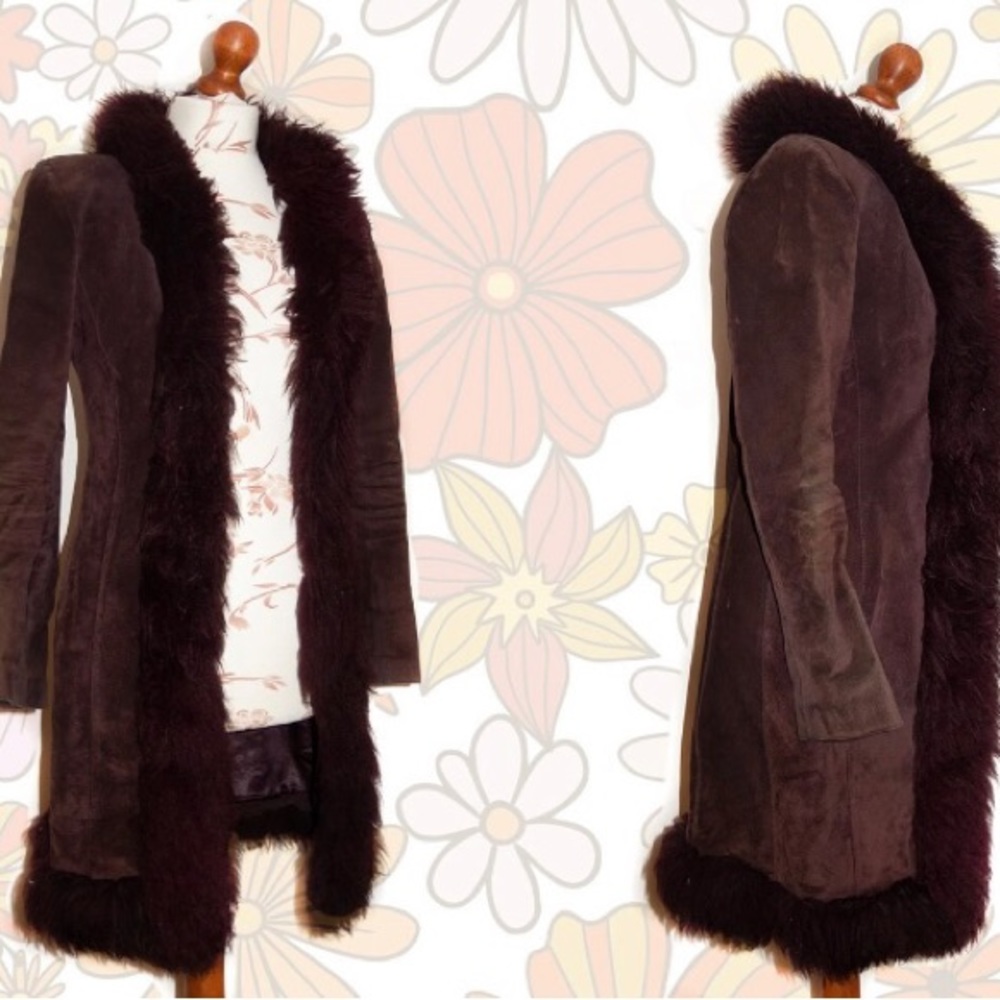 Suede Penny Lane Coat with fur Vintage Afghan Coat 70s inspired bohemian